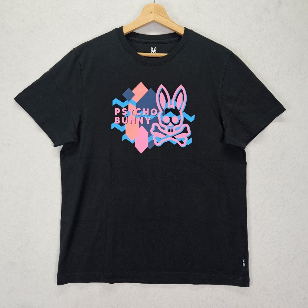 Psycho Bunny Everett Graphic Tee Men Size 5 Black Pima Cotton Logo T-Shirt